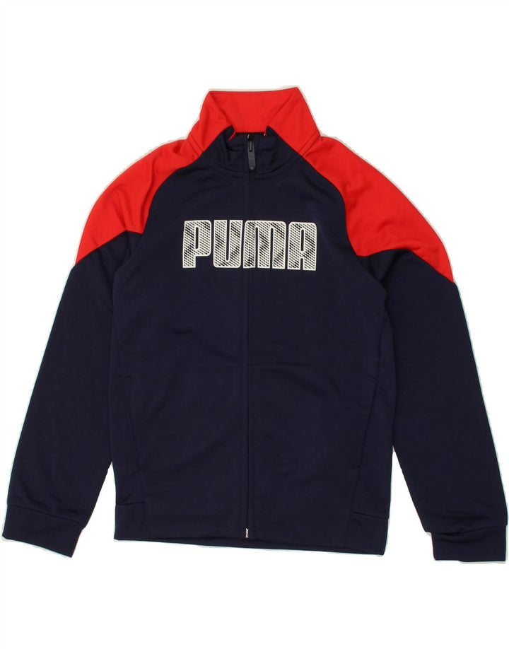 PUMA Boys Graphic Tracksuit Top Jacket 9-10 Years Navy Blue Colourblock Vintage Puma and Second-Hand Puma from Messina Hembry 