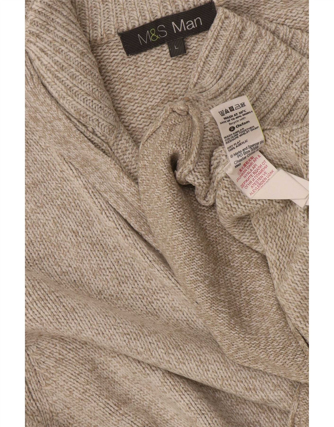 Marks & Spencer Herre Cardigan Sweater Stor Beige Flecked Acryl