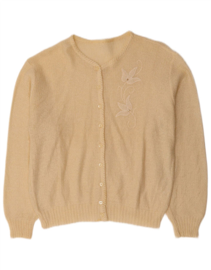 VINTAGE Dame Cardigan Sweater UK 14 Medium Beige Floral Mohair
