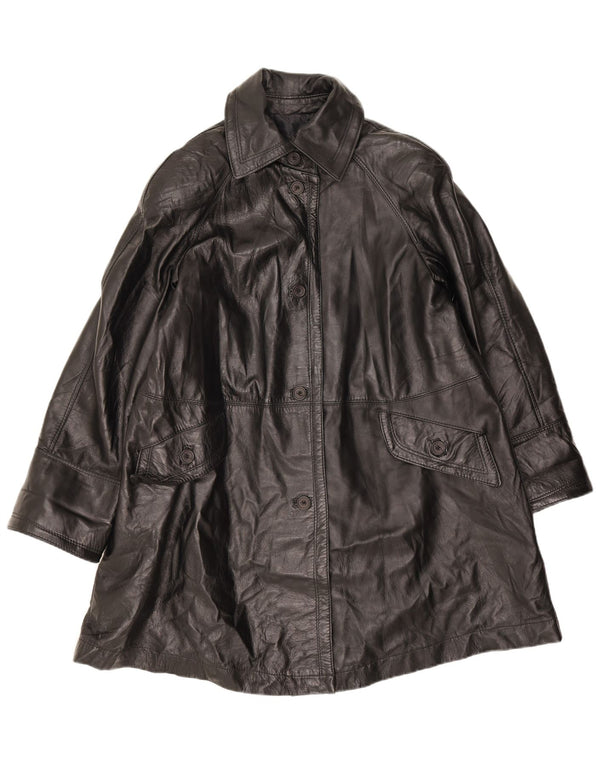 Vintage kvinders overdimensioneret læderfrakke UK 10 Lille sort læder