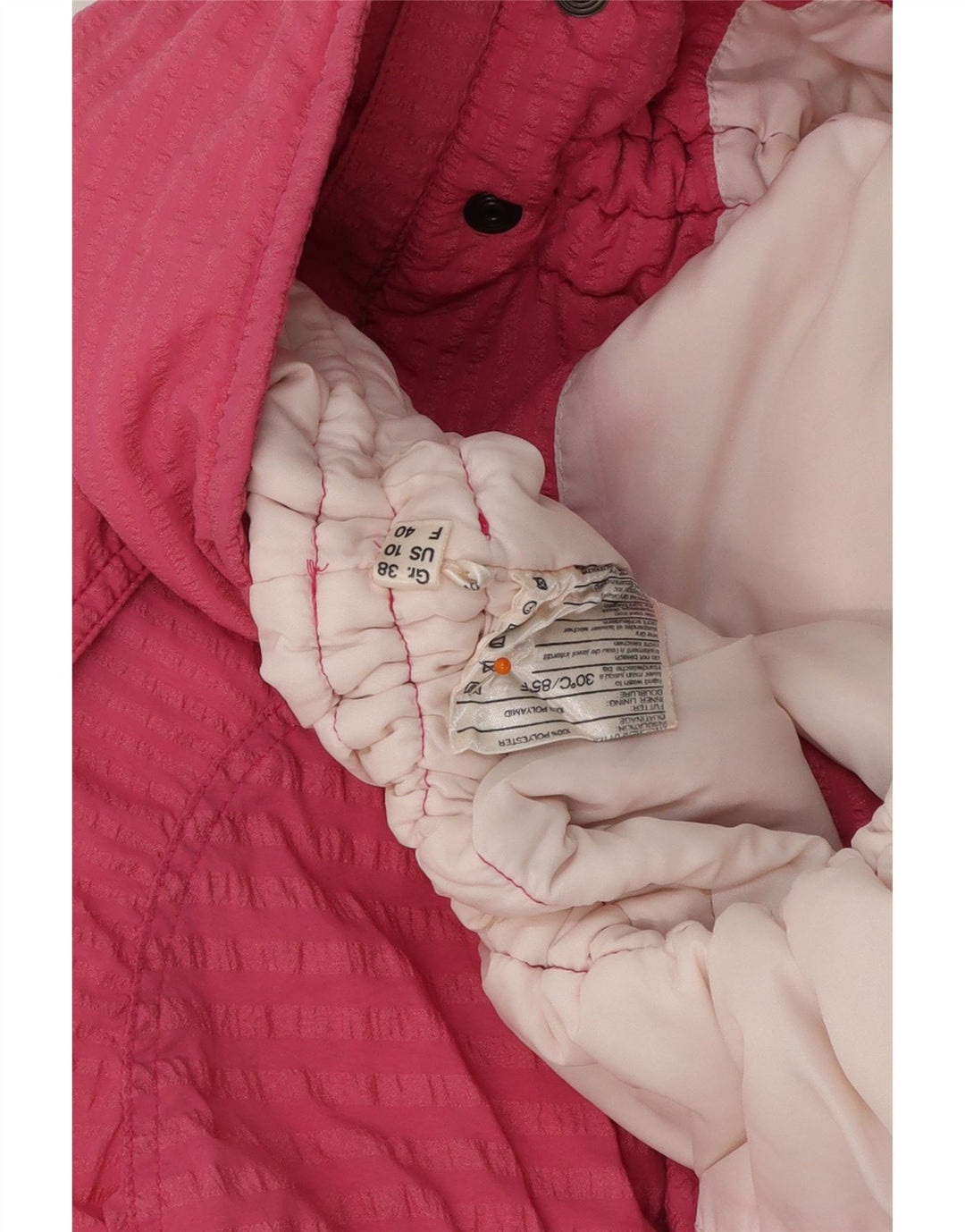 VINTAGE Dame Oversized polstret jakke US 10 Large Pink Stribet Polyester