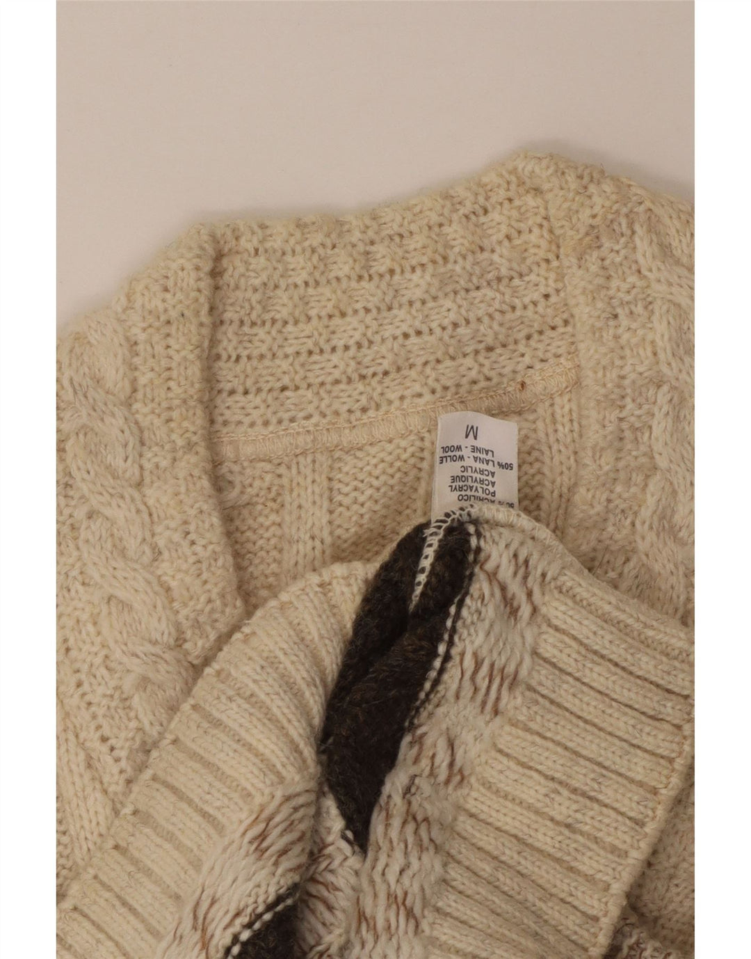 Vintage Herre V-hals sweater Medium Beige Fair Isle Akryl