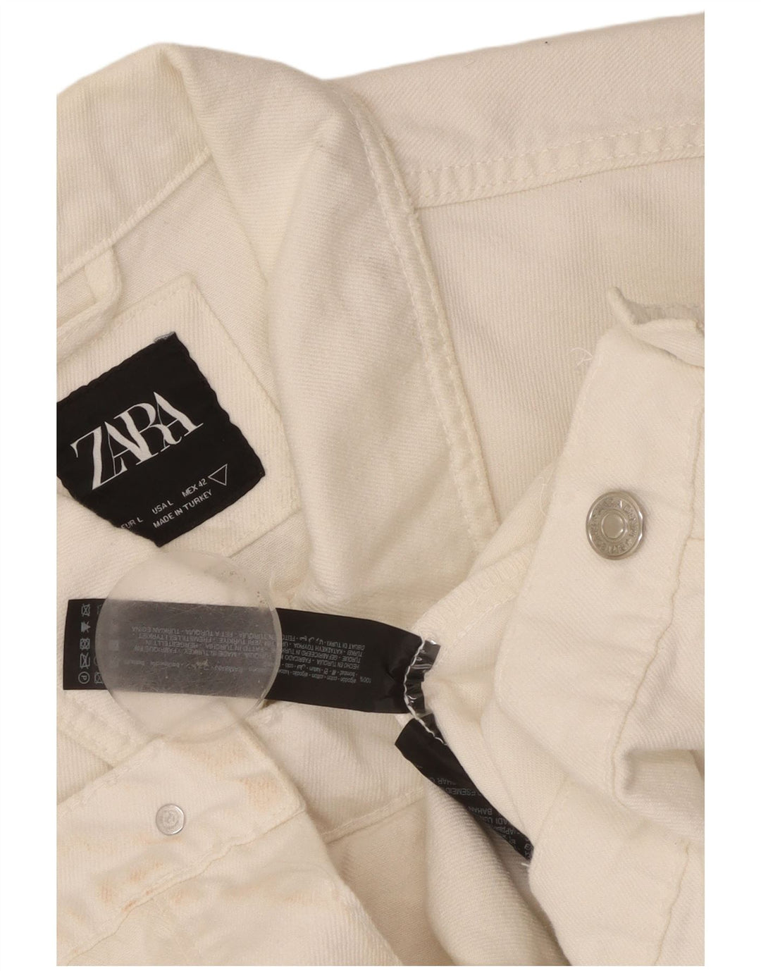Zara Herre grafisk denimjakke UK 40 Stor hvid bomuld