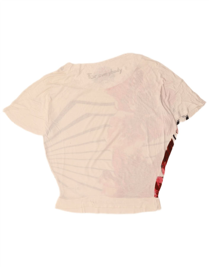 DESIGUAL Grafisk T-shirt top til kvinder UK 16 Stor hvid blomstret bomuld