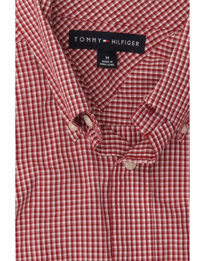 TOMMY HILFIGER Mens Flannel Shirt Medium Burgundy Gingham Cotton Vintage Tommy Hilfiger and Second-Hand Tommy Hilfiger from Messina Hembry 