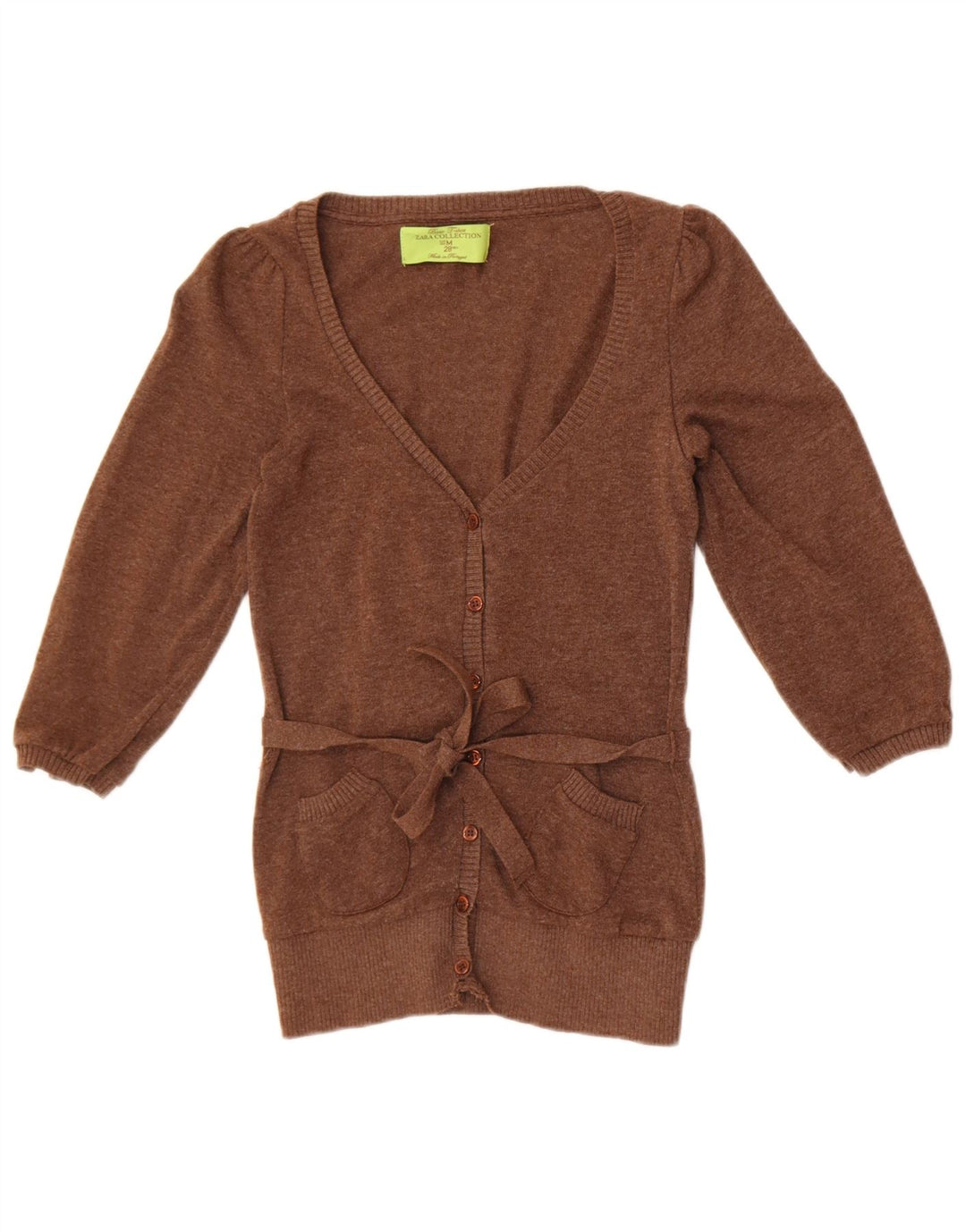 Zara 3/4-ærmet cardigantrøje til kvinder UK 12 Medium Brun