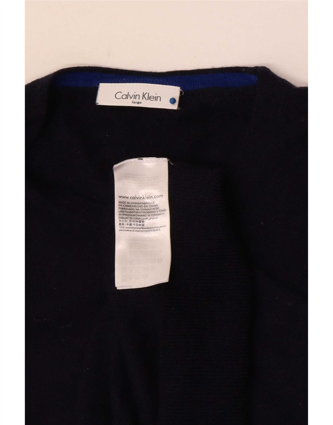 Calvin Klein Herre Crew Neck Jumper Sweater Large Navy Blue Wool
