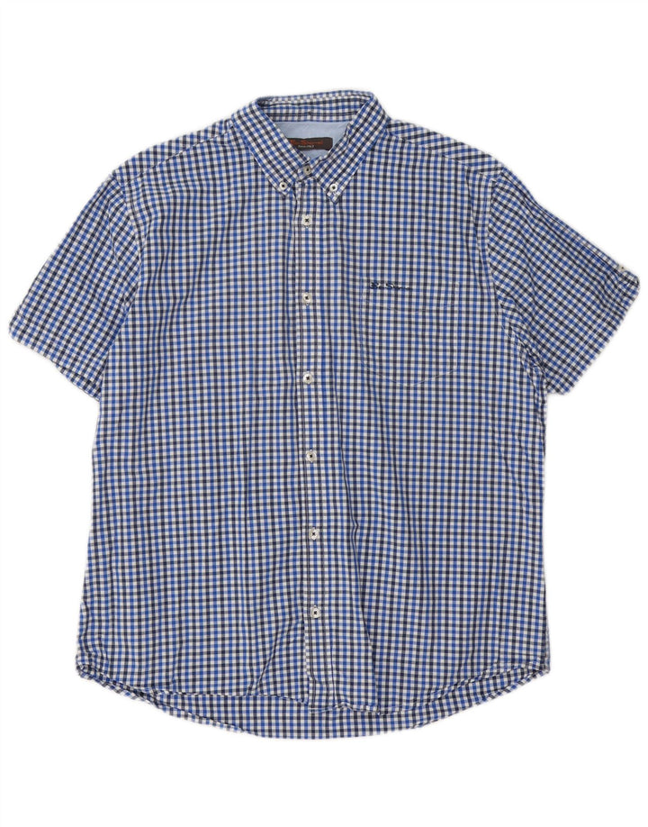 Ben Sherman Kortærmet Herreskjorte XL Blå Gingham Bomuld