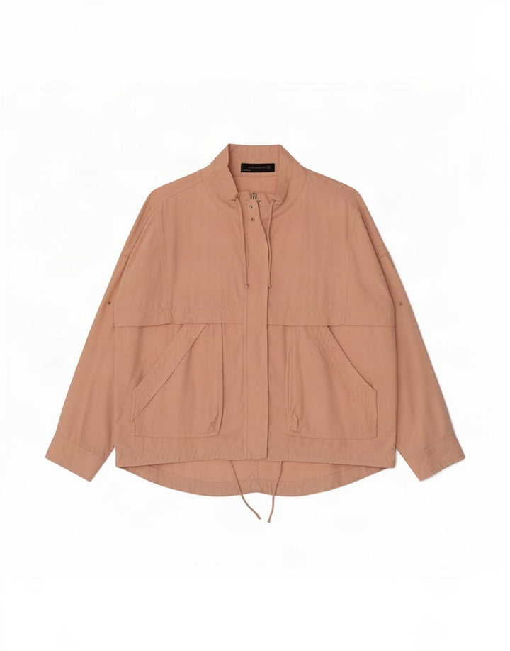 Zara Womens Oversized Bomber Jacket UK 10 Small Pink Lyocell