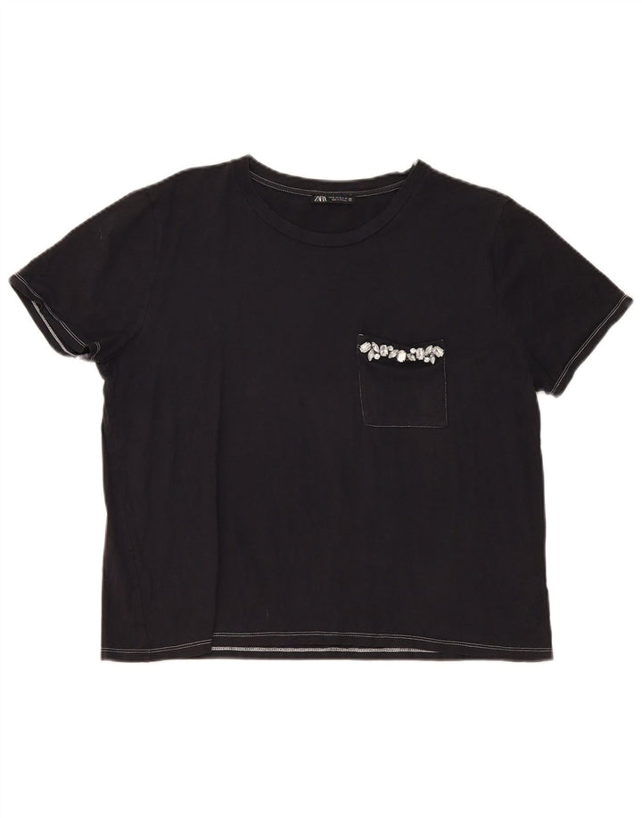 Zara T-Shirt Top UK 18 XL Sort