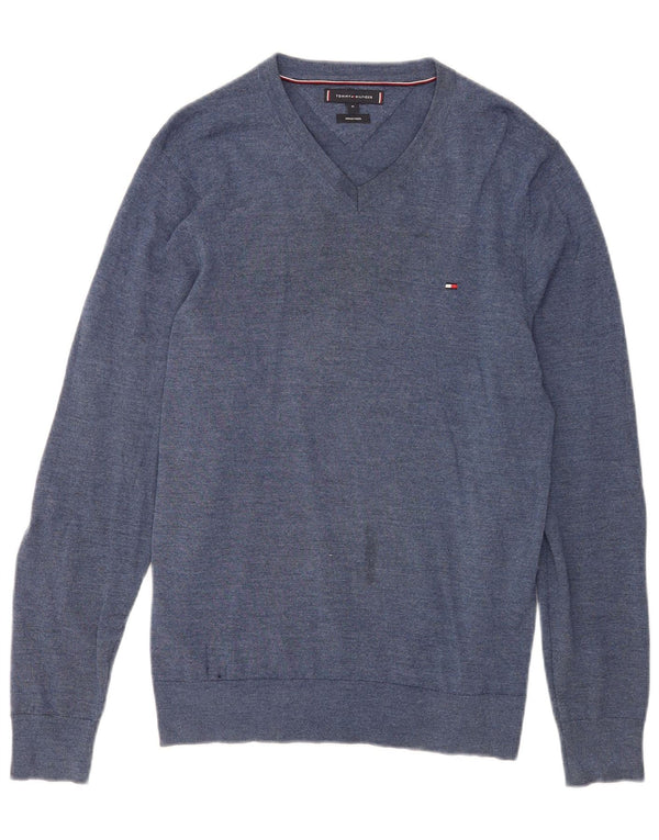 Tommy Hilfiger Herre V-hals sweater Medium Blue Merino Wool