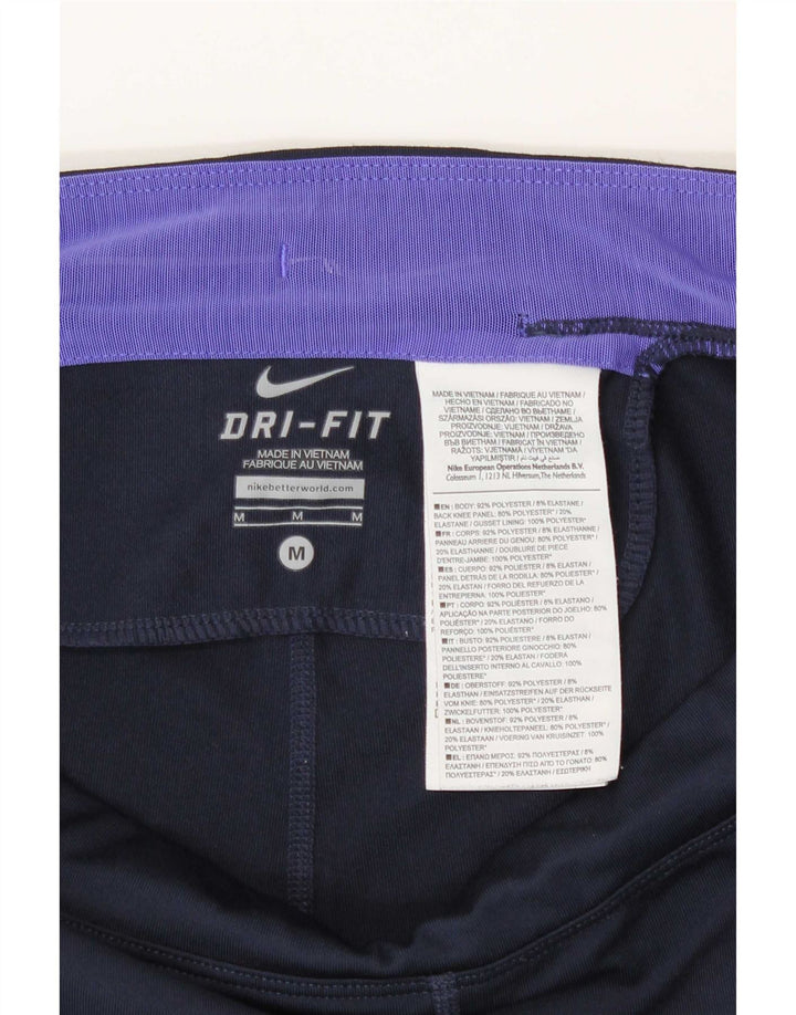 Nike Dame Dri Fit Capri Leggings UK 12 Medium Navy Blue Colourblock