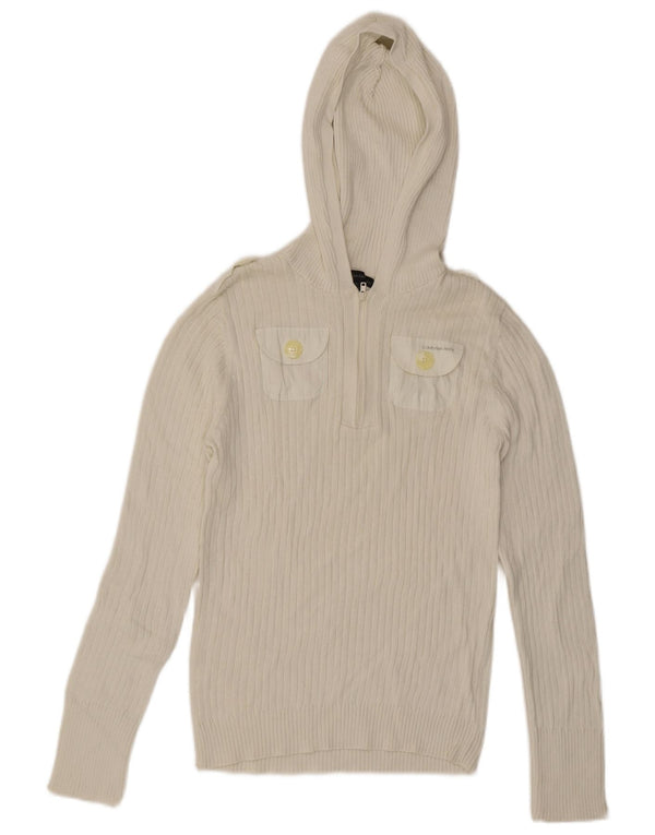 CALVIN KLEIN JEANS Dame hættetrøje trøje UK 18 XL Hvid bomuld