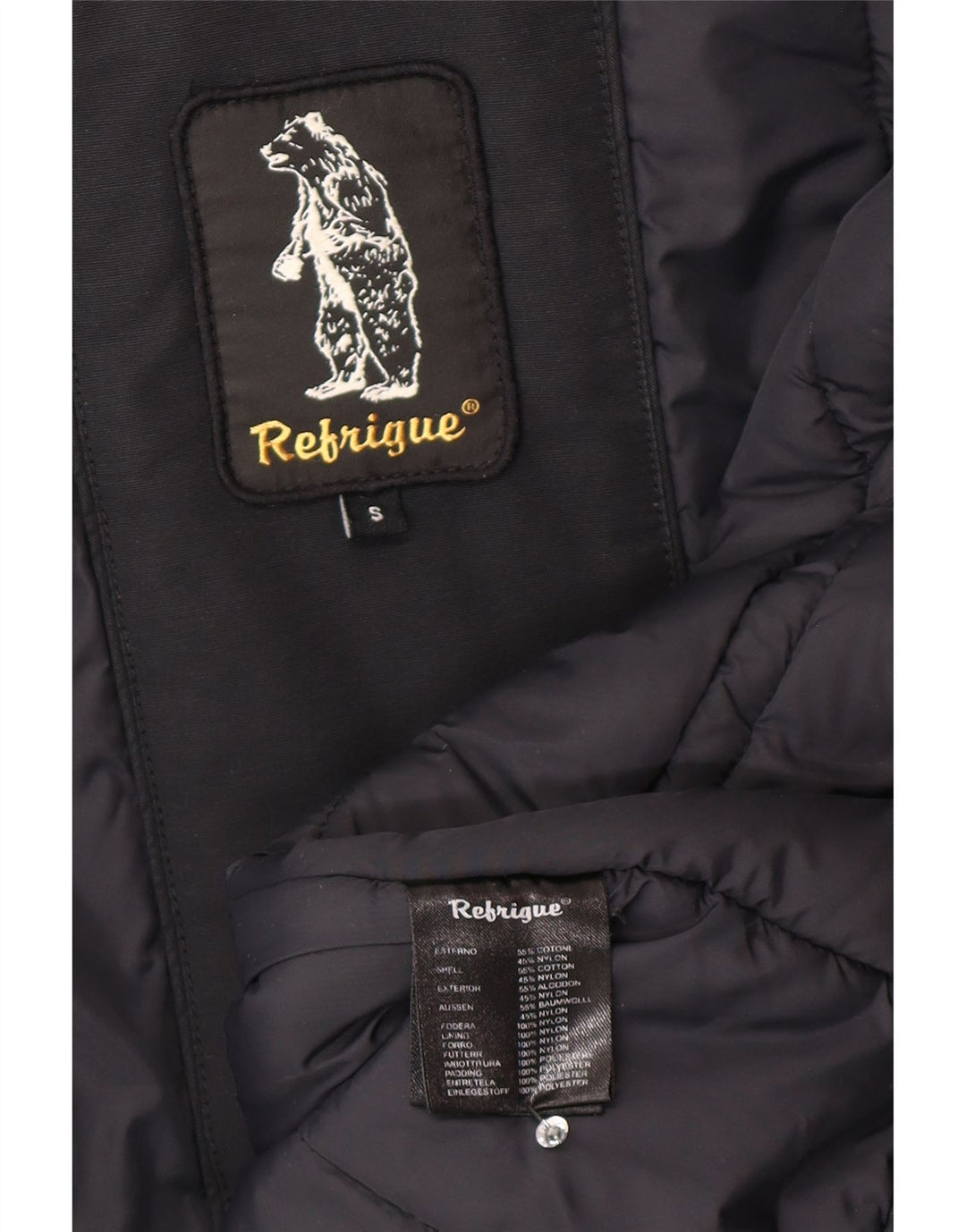 Refrigue Dame Hooded Parka Jacket UK 10 Small Black Bomuld