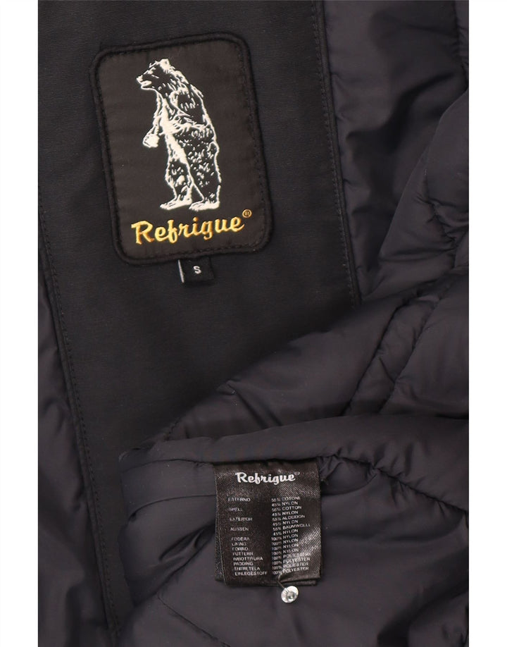 Refrigue Dame Hooded Parka Jacket UK 10 Small Black Bomuld