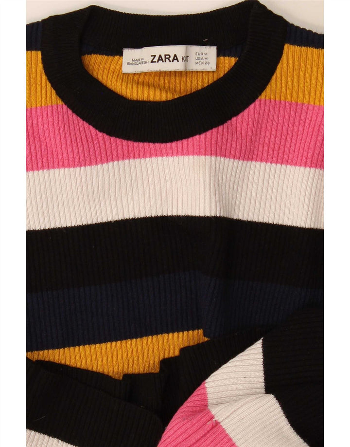 Zara Womens Crop Bluse Top UK 12 Medium Flerfarvet Stribet