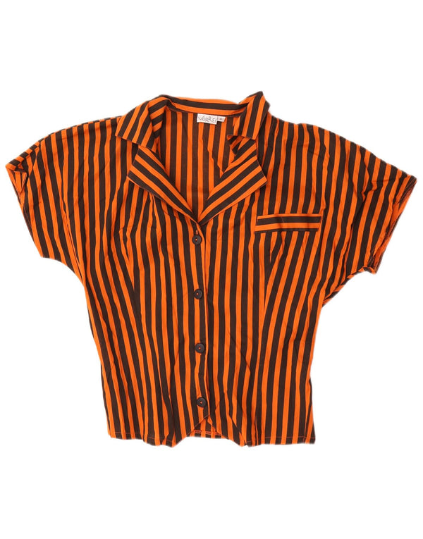 Vintage kvinders kortærmet skjortebluse UK 10 Lille orange stribet bomuld