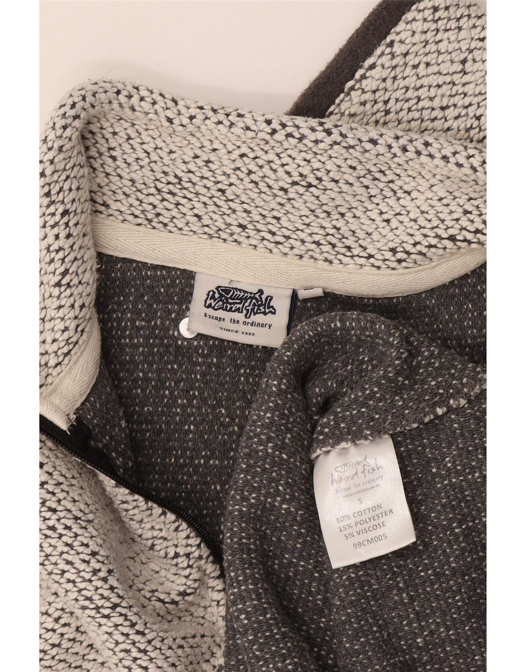 Weird Fish Herre Zip Neck Sweatshirt Jumper Lille grå Flecked Bomuld
