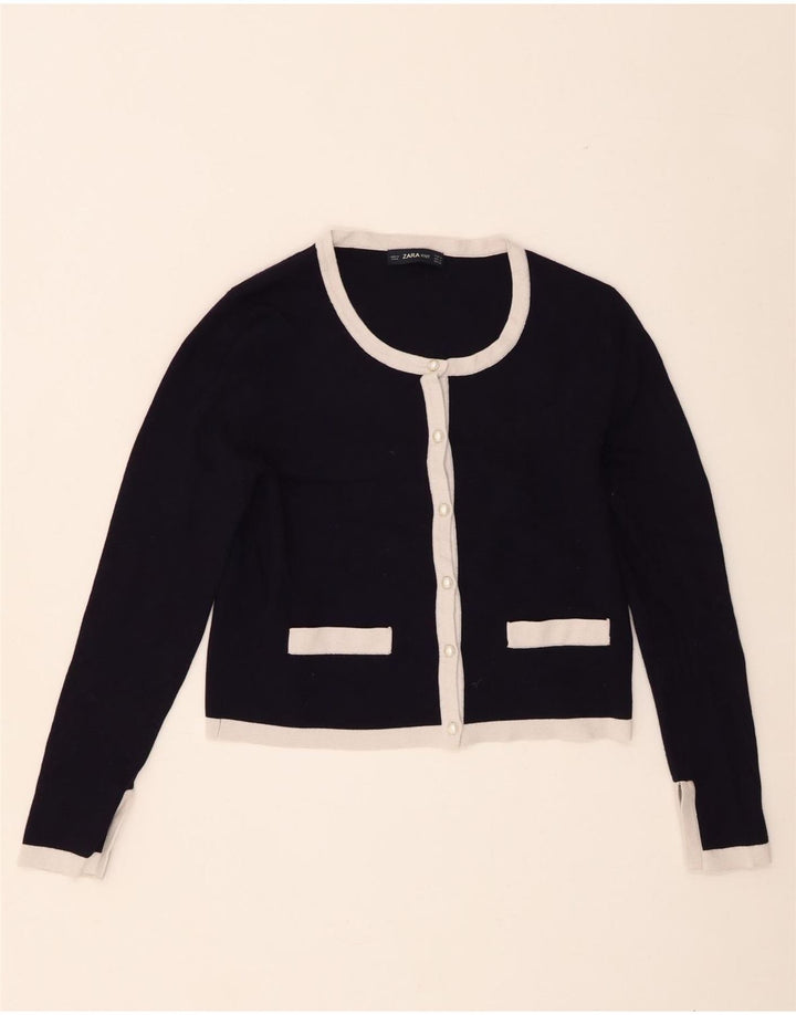 Zara Womens Crop Cardigan Sweater UK 12 Medium Navy Blue Viscose