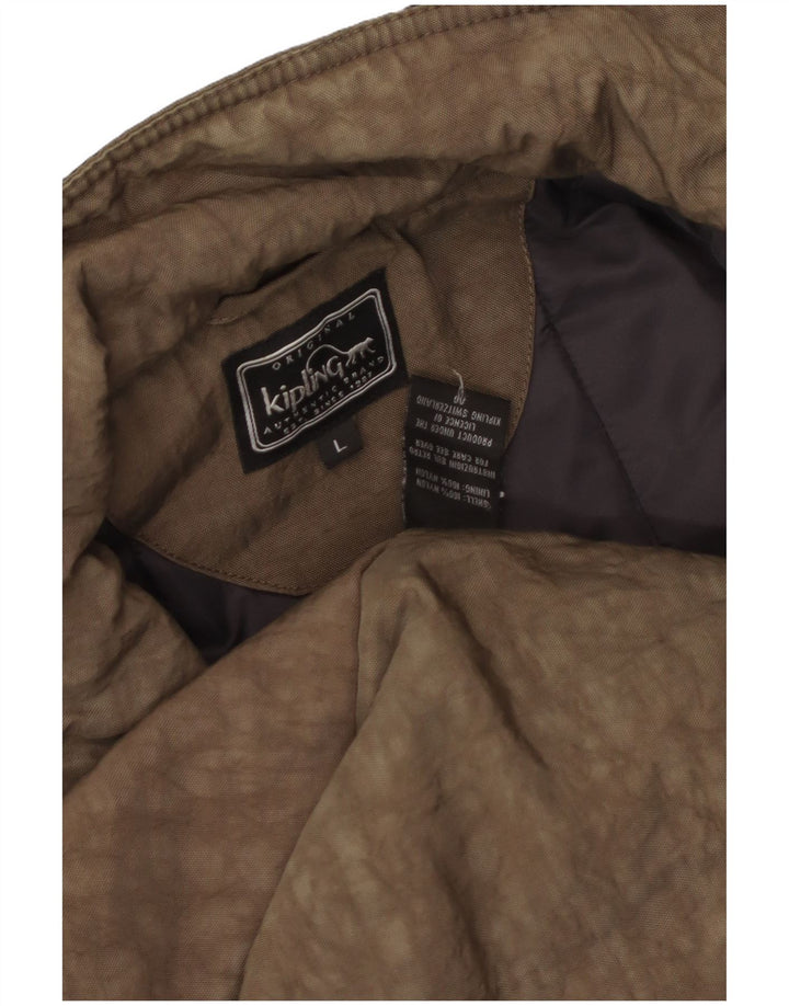 Kipling Dame Hætte Overfrakke UK 16 Stor Khaki Animal Print Nylon