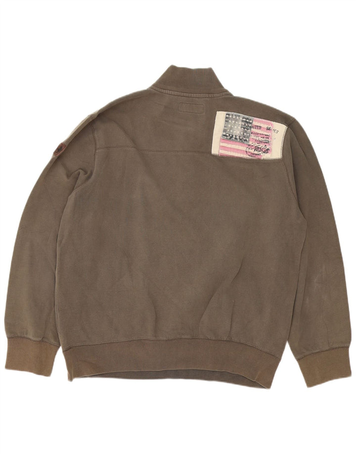 Marks & Spencer Herre Grafisk Button Neck Sweatshirt Jumper 2XL Brun Bomuld