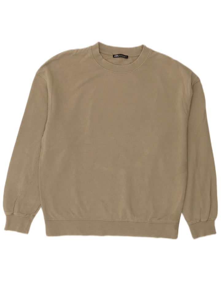 Zara Womens Oversized Sweatshirt Jumper UK 10 Small Khaki Cotton
