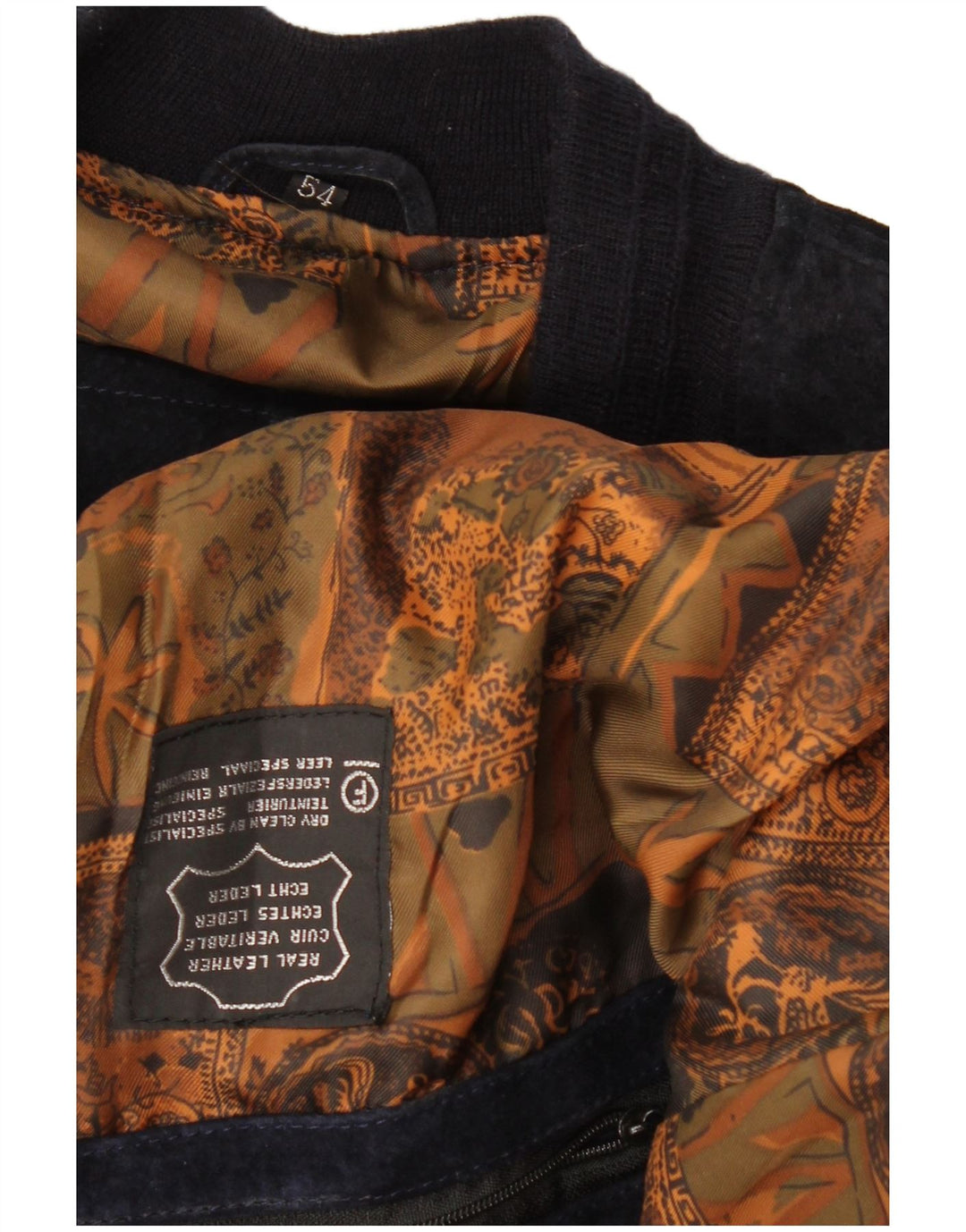 VINTAGE mænds ruskind bomberjakke IT 54 2XL marineblåt læder