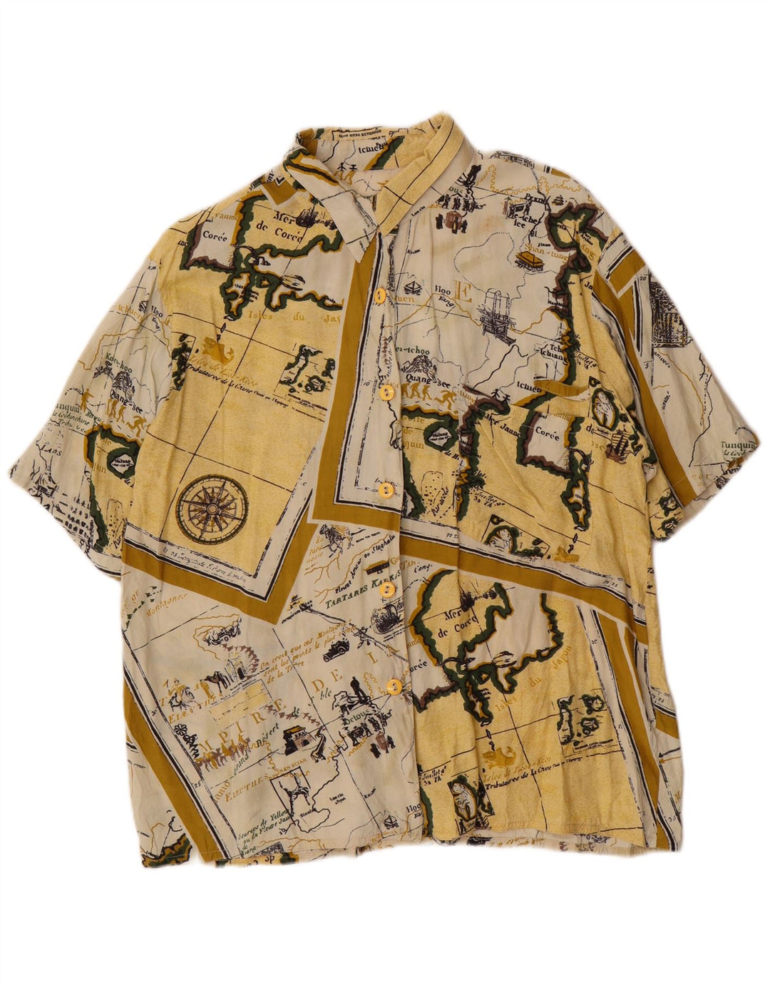 Vintage kvinders kortærmet abstrakt mønster skjorte UK 14 Large Yellow