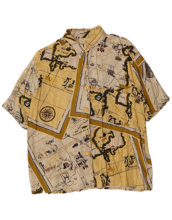 Vintage kvinders kortærmet abstrakt mønster skjorte UK 14 Large Yellow