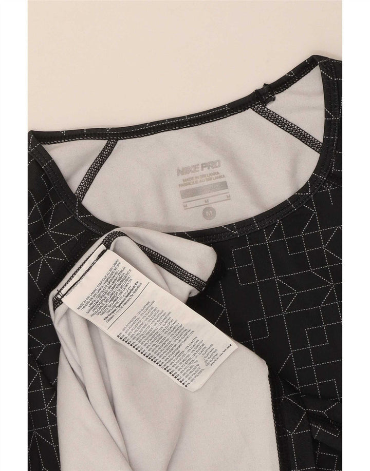 Nike Dame Dri Fit Top Langærmet UK 12 Medium Sort Geometrisk Polyester