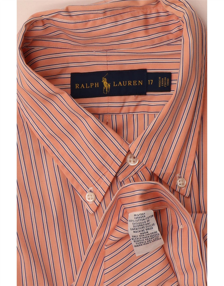 RALPH LAUREN Herreskjorte str. 17 XL Orange Stribet Bomuld
