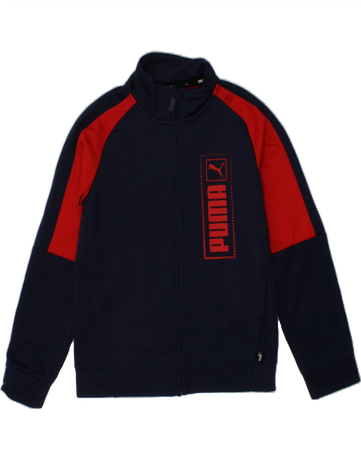 PUMA Boys Graphic Tracksuit Top Jacket 9-10 Years Navy Blue Colourblock Vintage Puma and Second-Hand Puma from Messina Hembry 