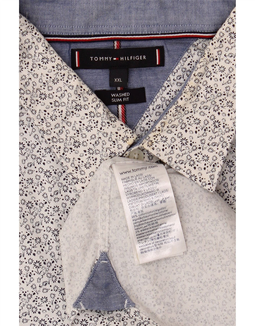 Tommy Hilfiger herre Slim Fit skjorte 2XL blå blomster bomuld