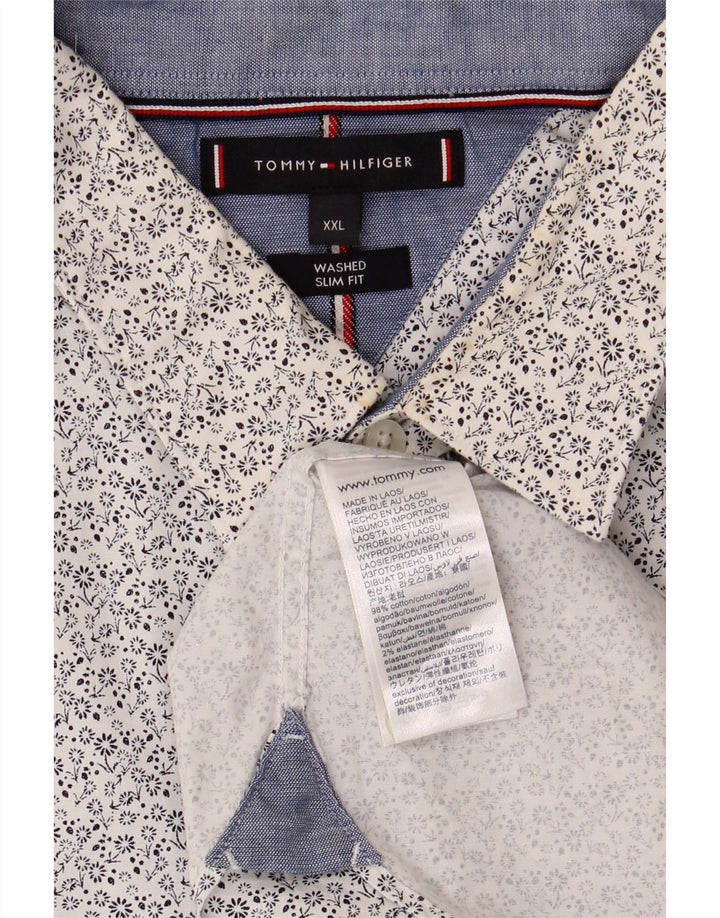 Tommy Hilfiger herre Slim Fit skjorte 2XL blå blomster bomuld