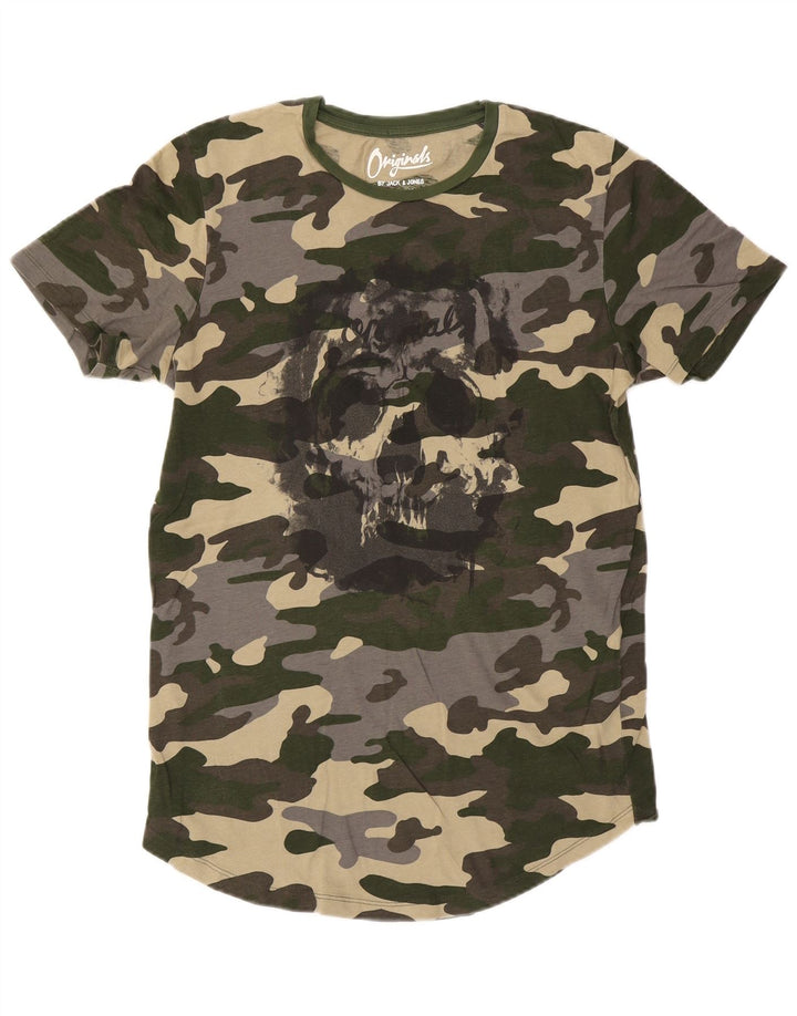 Jack & Jones Herre grafisk T-shirt Top Medium Grøn Camouflage Bomuld