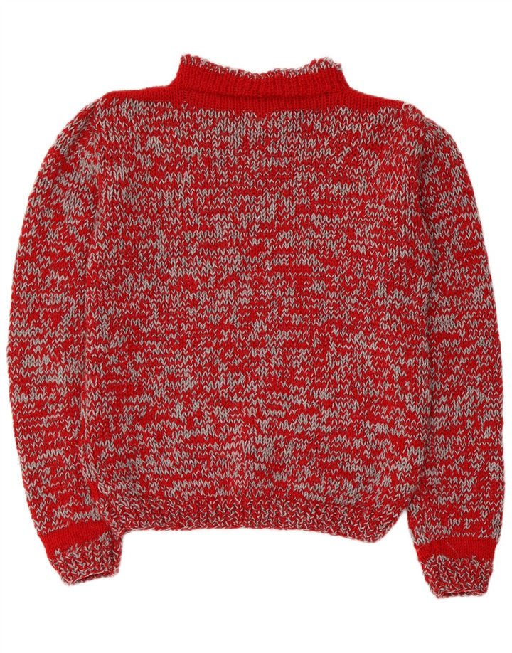 Vintage Dame Turtle Neck Jumper Sweater UK 14 Medium Rød Stribet