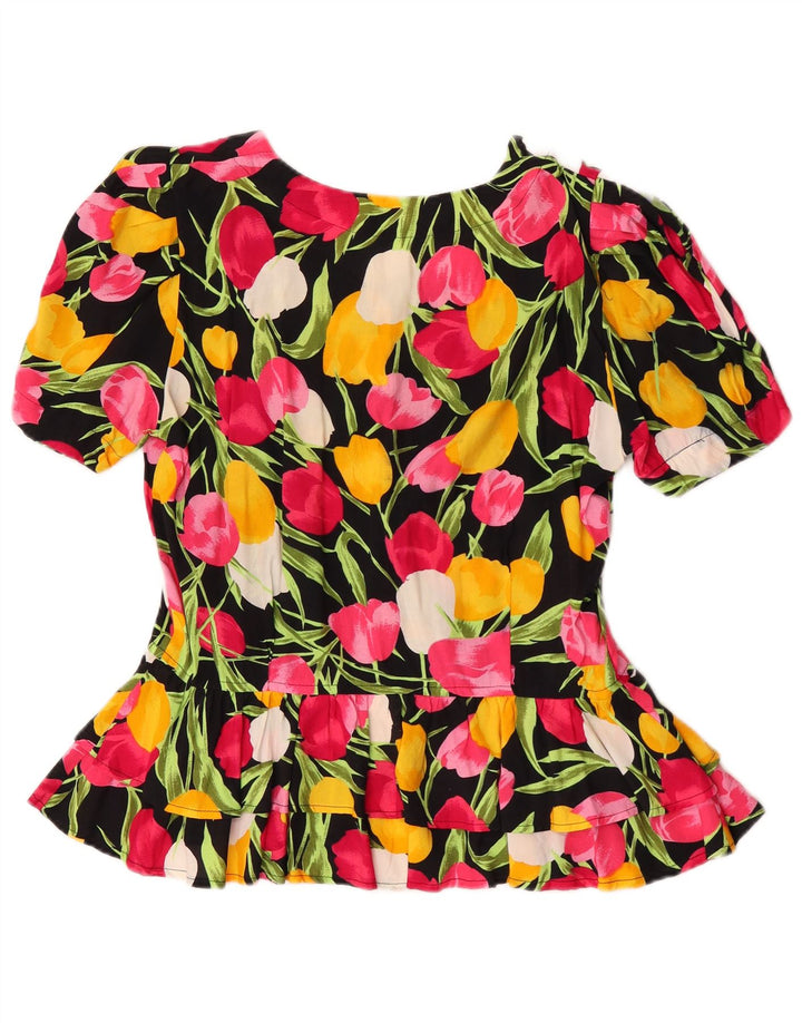 Superior Dame Kortærmet Bluse Top IT 46 Stor Flerfarvet Blomster