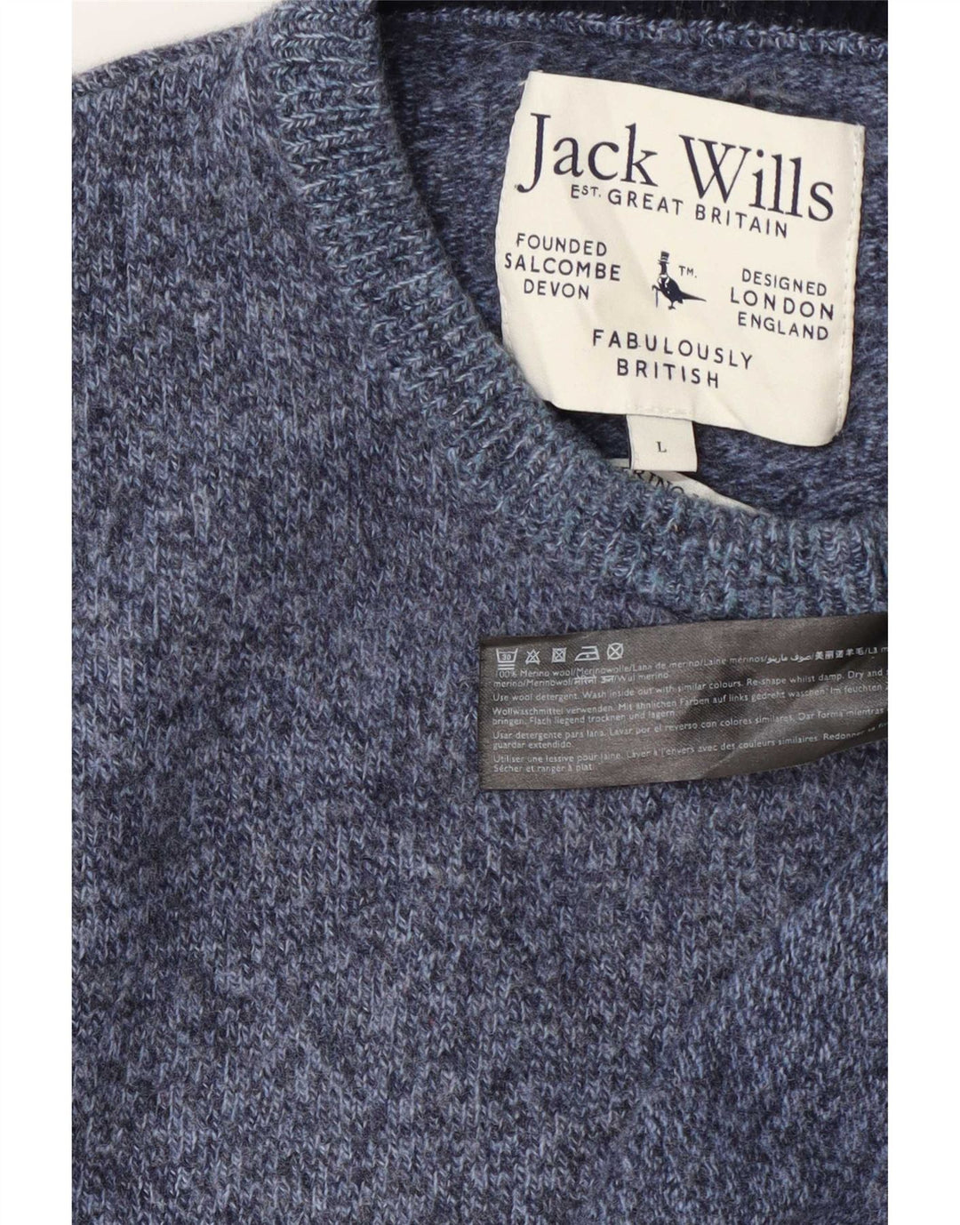 Jack Wills Herre Crew Neck Jumper Sweater Large Blue Flecked Wool