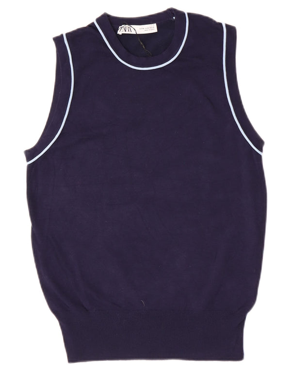 Zara Dame Vest Tank Top UK 12 Medium Navy Blue Viscose