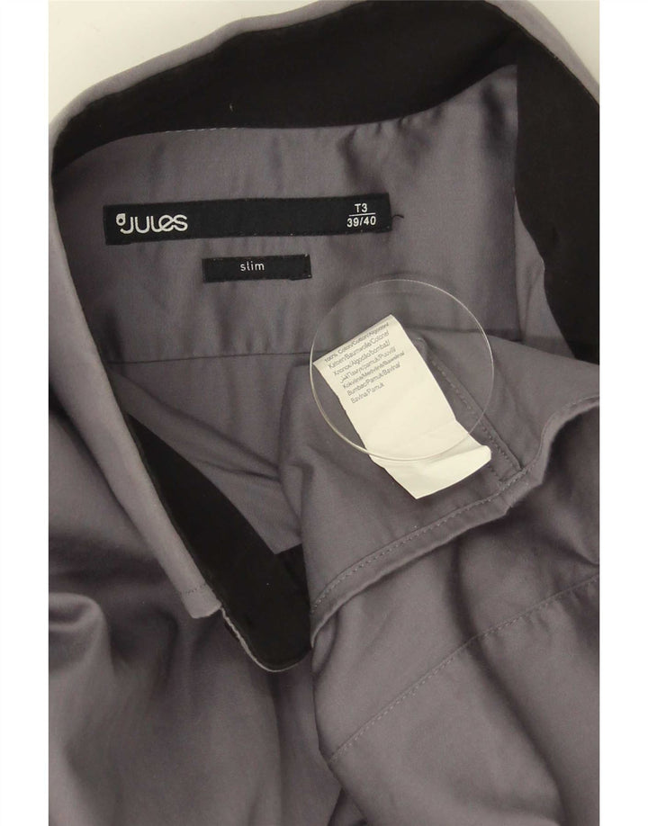 Jules Herre Slim Fit Skjorte Størrelse 39/40 Medium Grå Bomuld