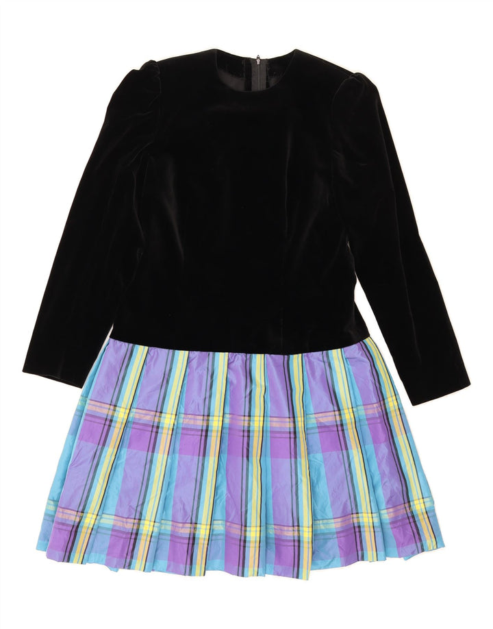 VINTAGE Womens Velvet Basic Dress UK 10 Small Black Colourblock Vintage Vintage and Second-Hand Vintage from Messina Hembry 