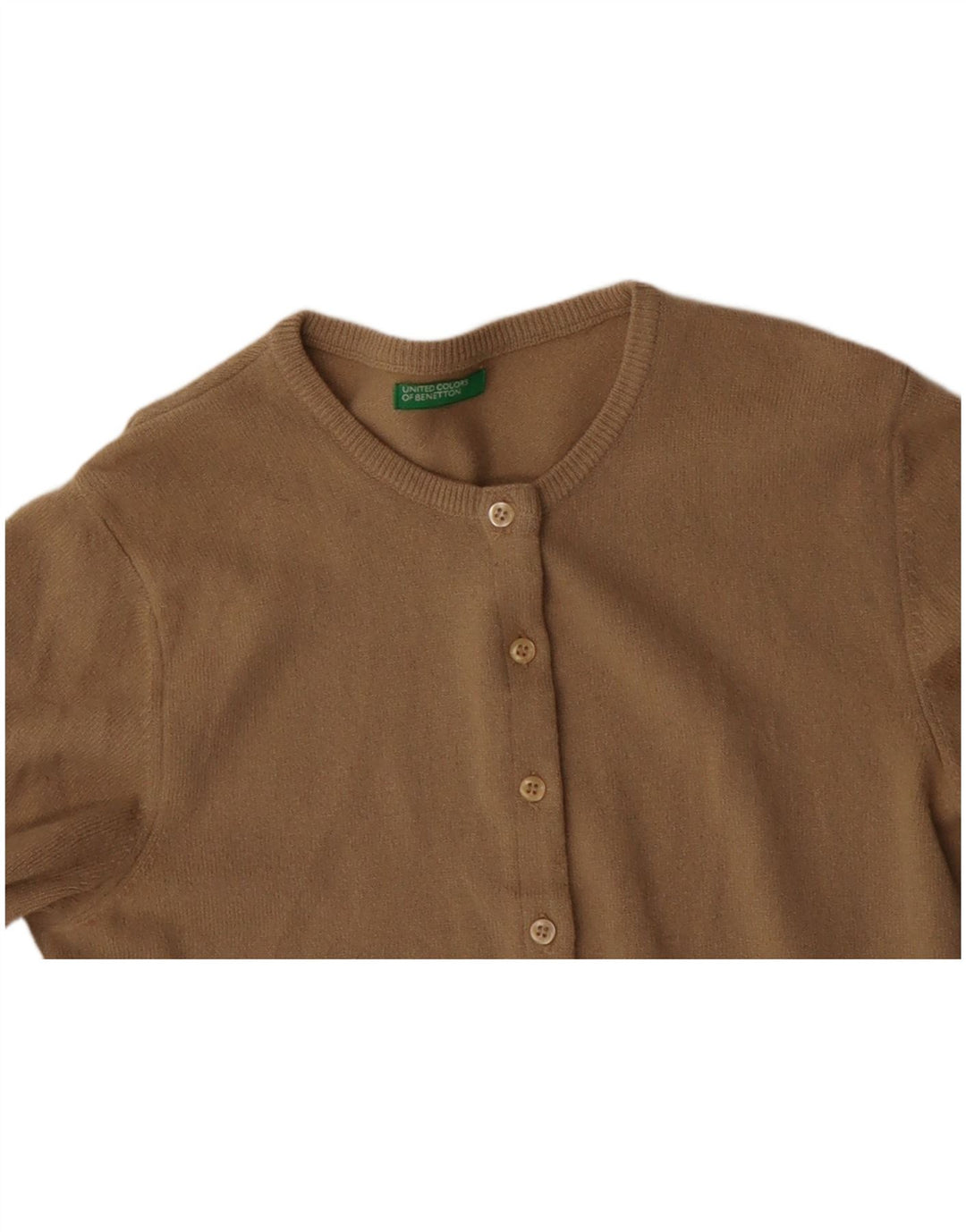 BENETTON Dame Cardigan Sweater UK 10 Small Beige Virgin Wool