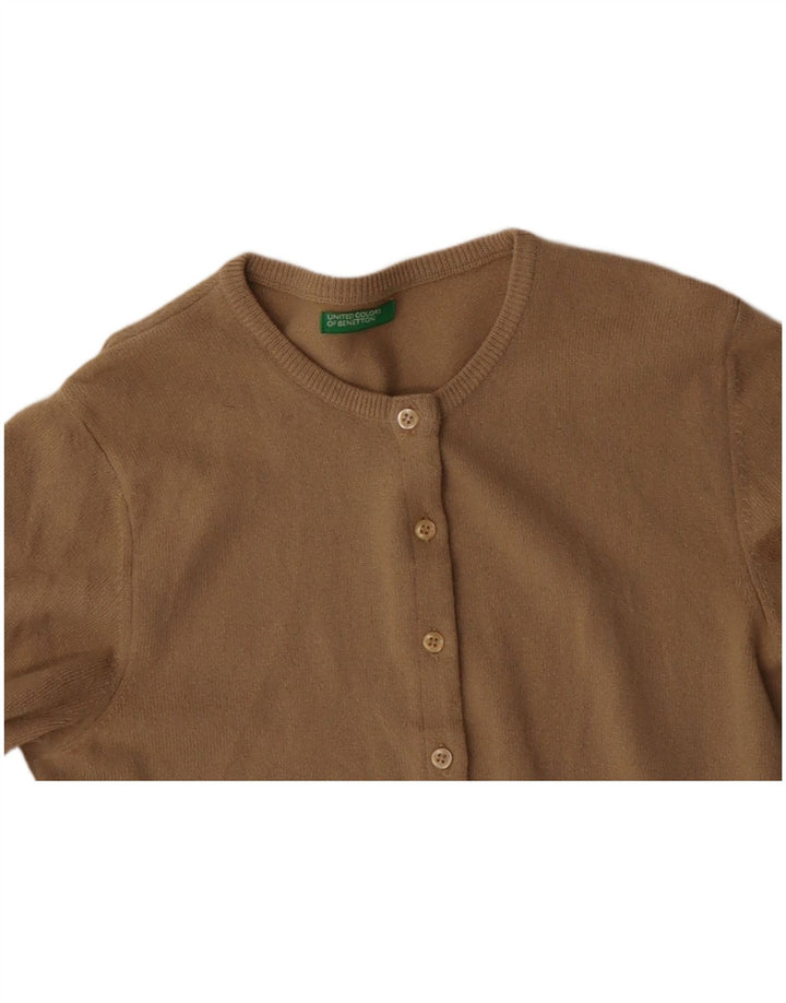 BENETTON Dame Cardigan Sweater UK 10 Small Beige Virgin Wool