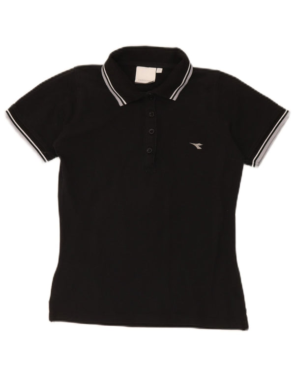 Diadora Dame Polo Shirt UK 10 Small Black Bomuld