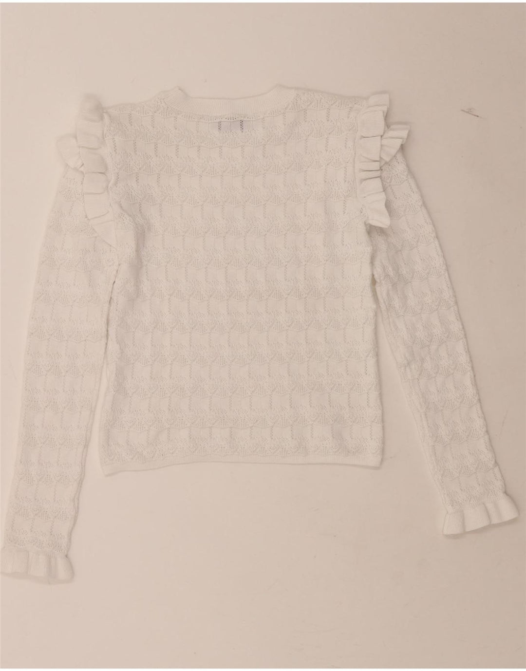 ZARA Womens Crop Ruffle Crew Neck Jumper Sweater UK 10 Small White Vintage Zara and Second-Hand Zara from Messina Hembry 