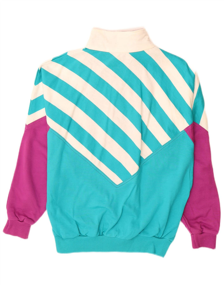 Vintage Dame grafisk Sweatshirt Jumper UK 12 Medium Blue Colourblock