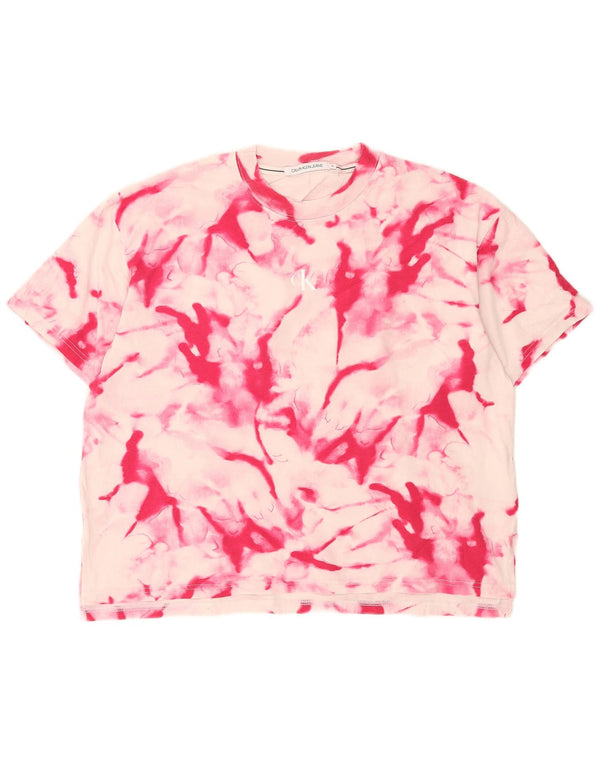 Calvin Klein Jeans Dame Grafisk T-Shirt Top UK 14 Medium Pink Tie Dye