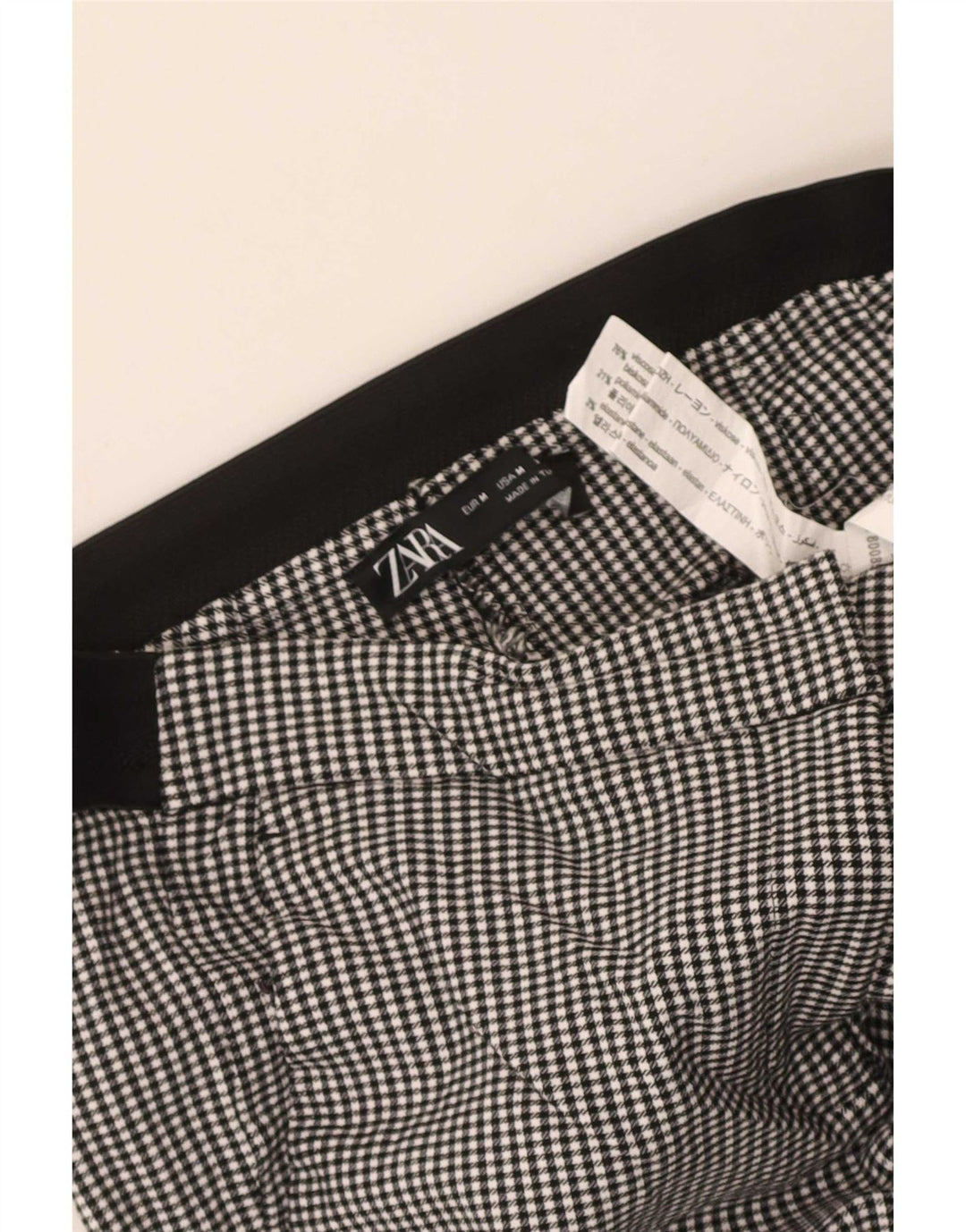 Zara Dame Slim Cropped Trousers Medium W28 L25 Sort Gingham Viscose