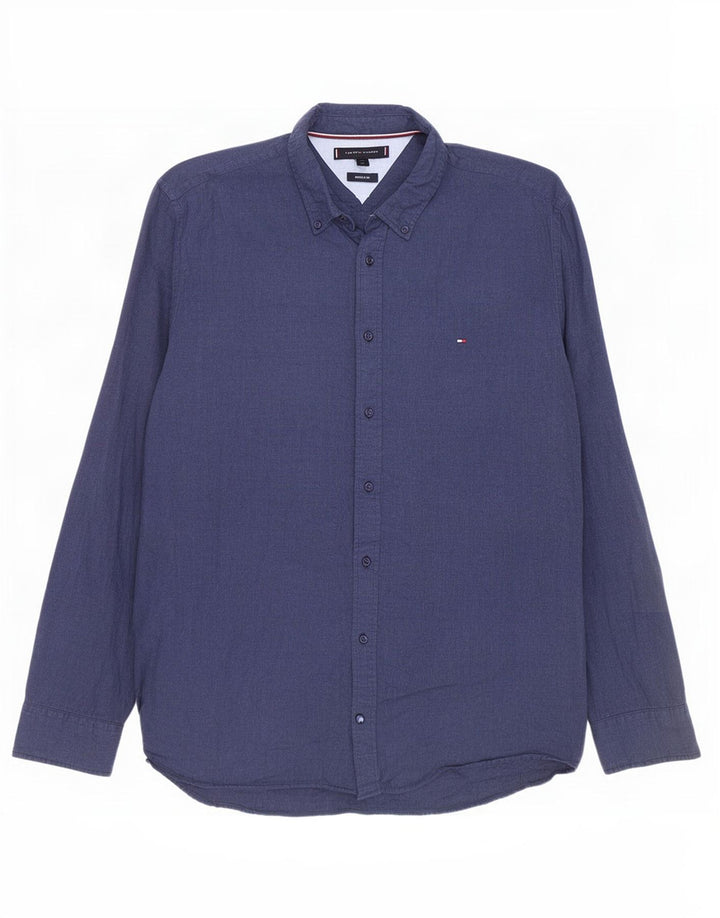 Tommy Hilfiger Herre Regular Fit skjorte XL marineblå bomuld
