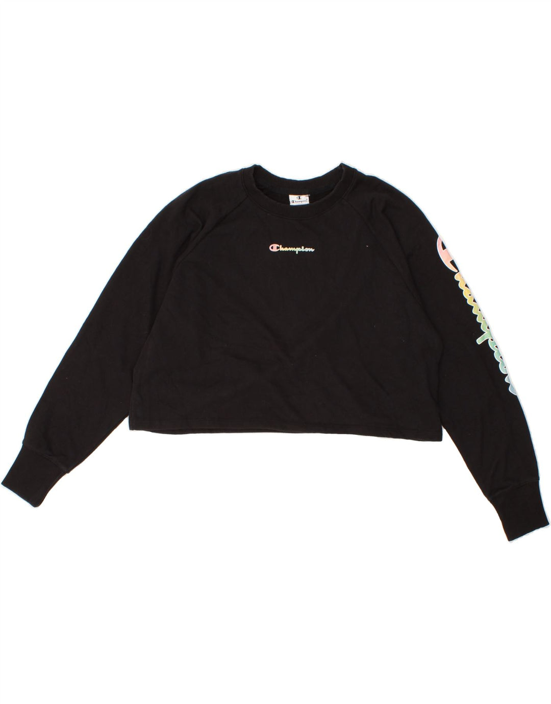 CHAMPION Womens Oversized Crop Graphic Top Long Sleeve UK 14 Medium Black Vintage Champion and Second-Hand Champion from Messina Hembry 
